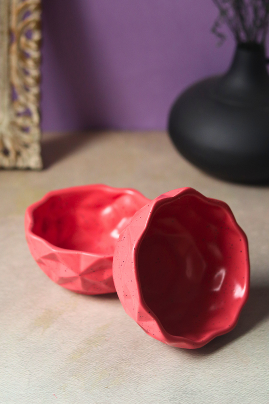 Two red diamond handmade bowls