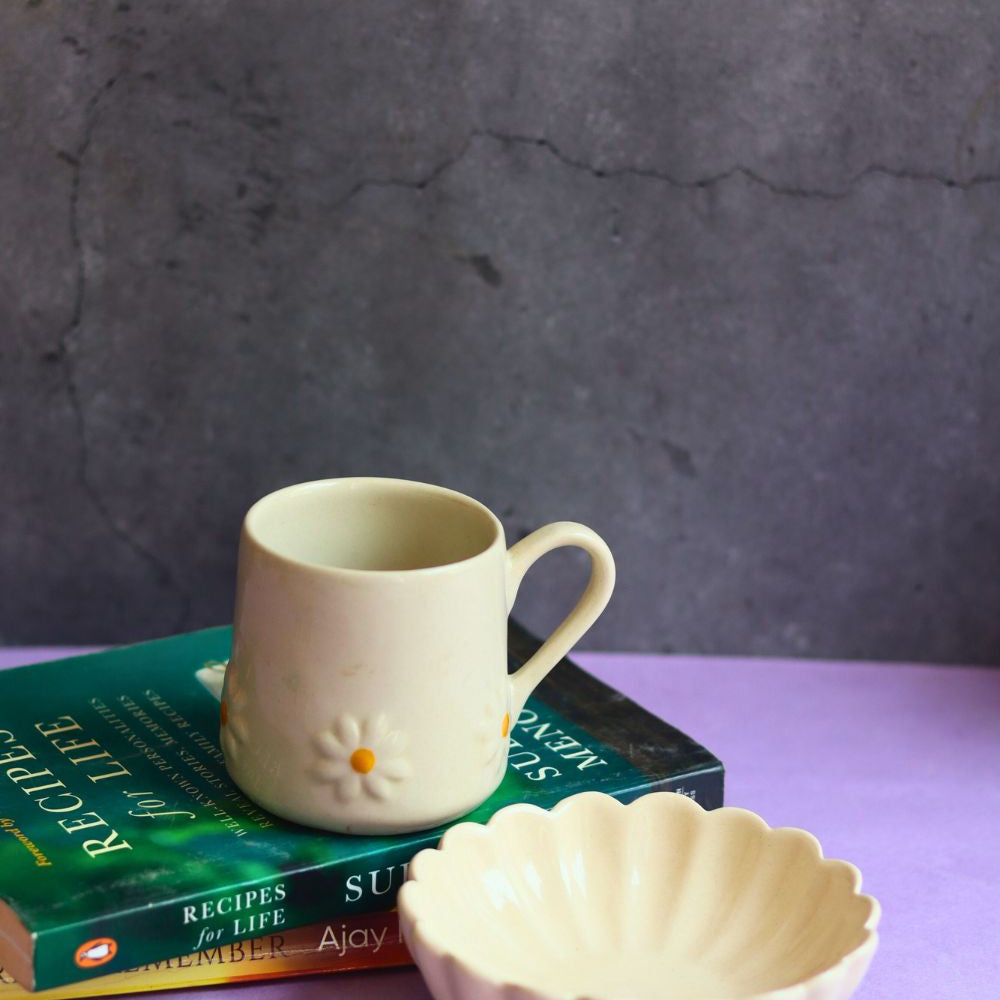 handmade white lily mug & ice cream bowl