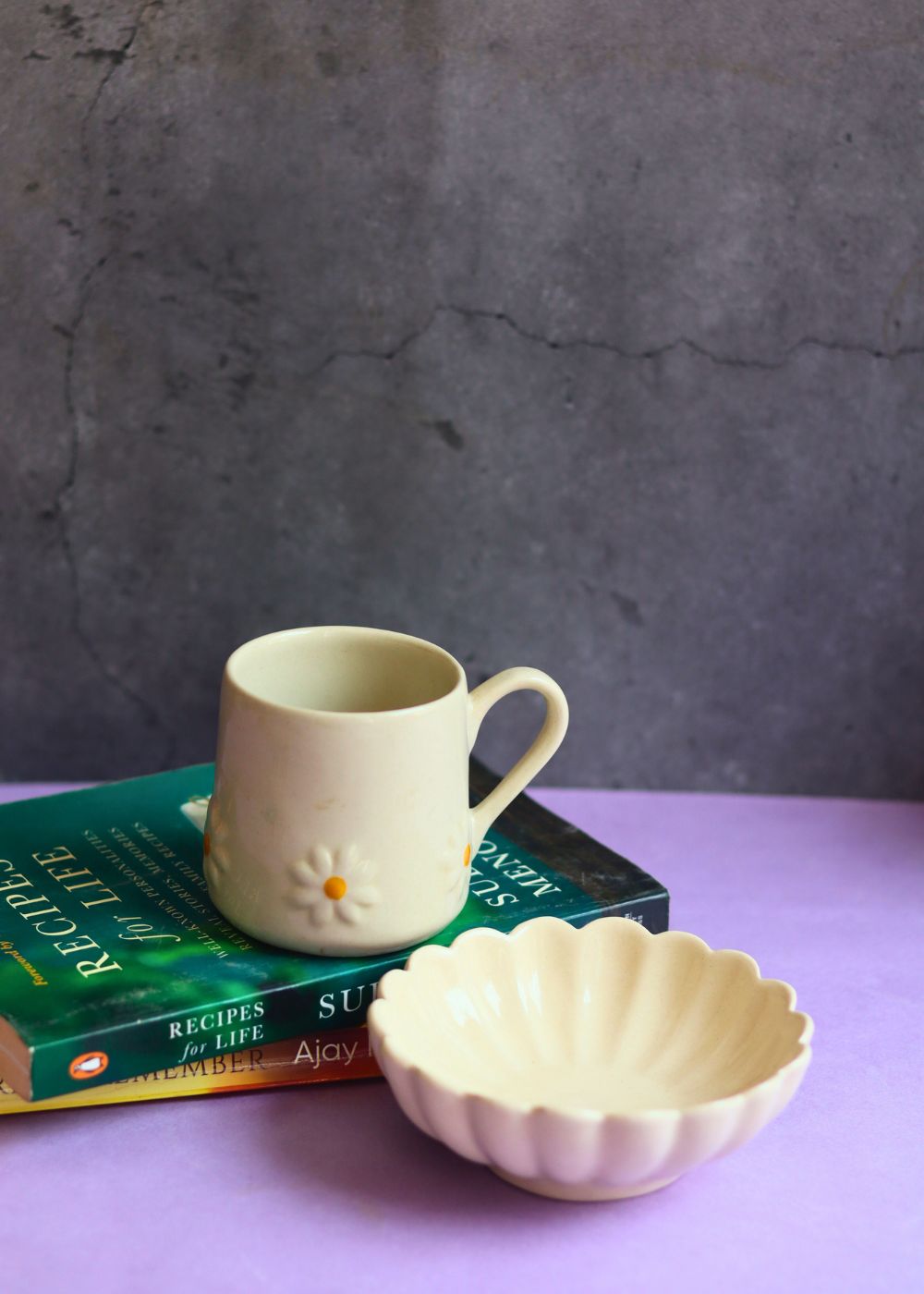 handmade white lily mug & ice cream bowl