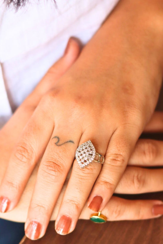 Anti tarnish Stylish White AD Adjustable Ring