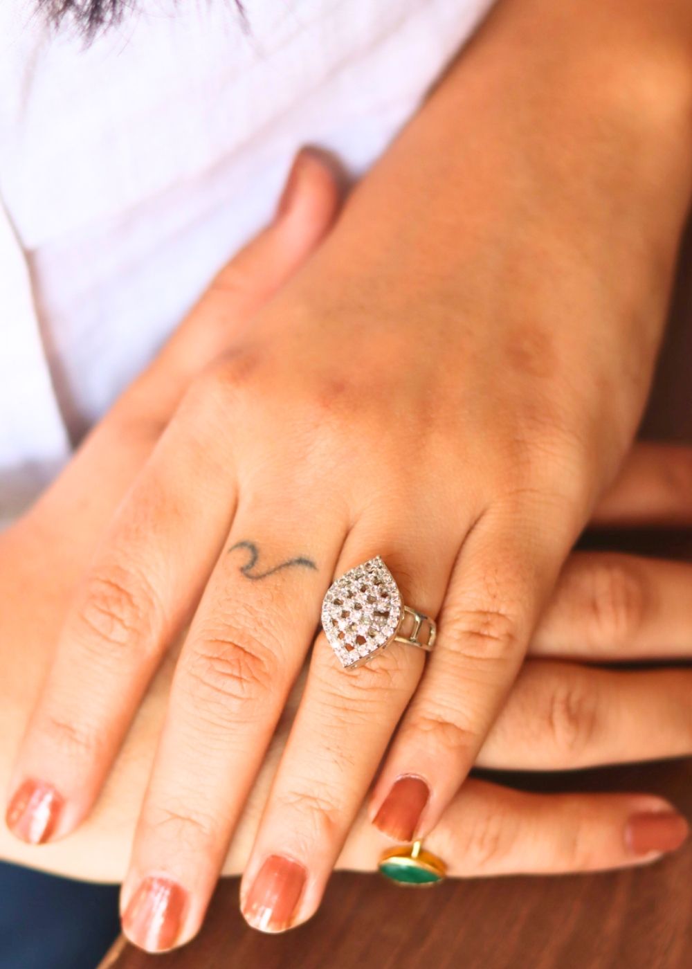 Anti tarnish Stylish White AD Adjustable Ring