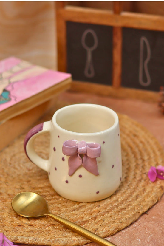 Bow Embrossed Mug - Purple handmade in India