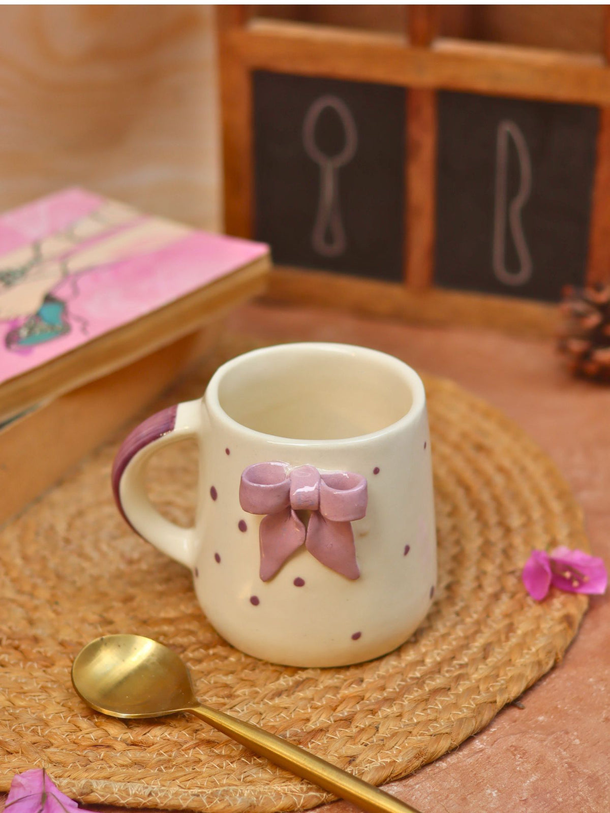 Bow Embrossed Mug - Purple handmade in India