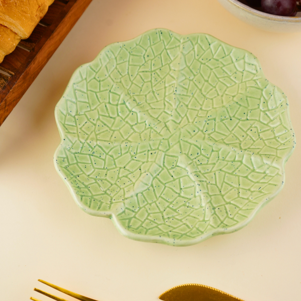 handmade sage green cabbage snack plate with premium sage green color