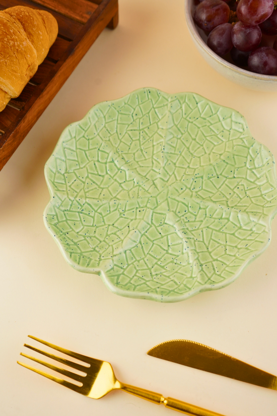 handmade sage green cabbage snack plate with premium sage green color