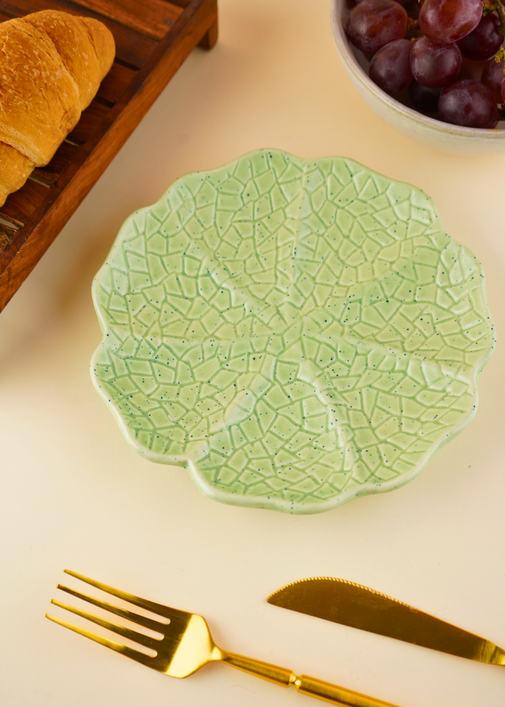 handmade sage green cabbage snack plate with premium sage green color