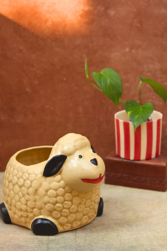 Set of 2 - Sheep & Red striped planter combo with premium quality material
