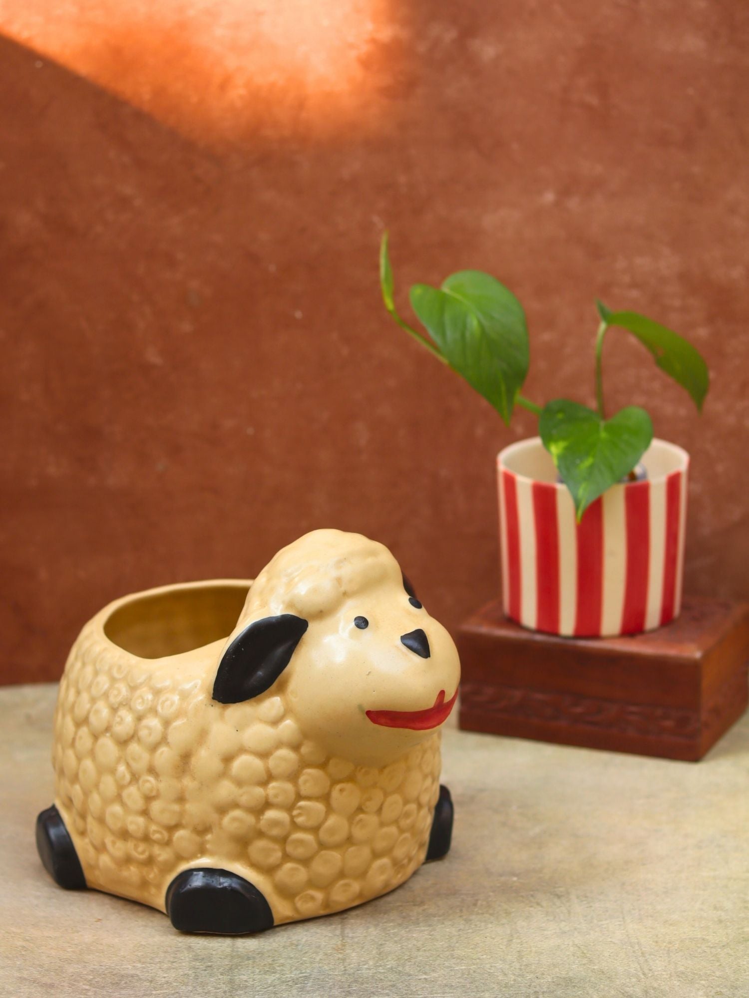 Set of 2 - Sheep & Red striped planter combo with premium quality material