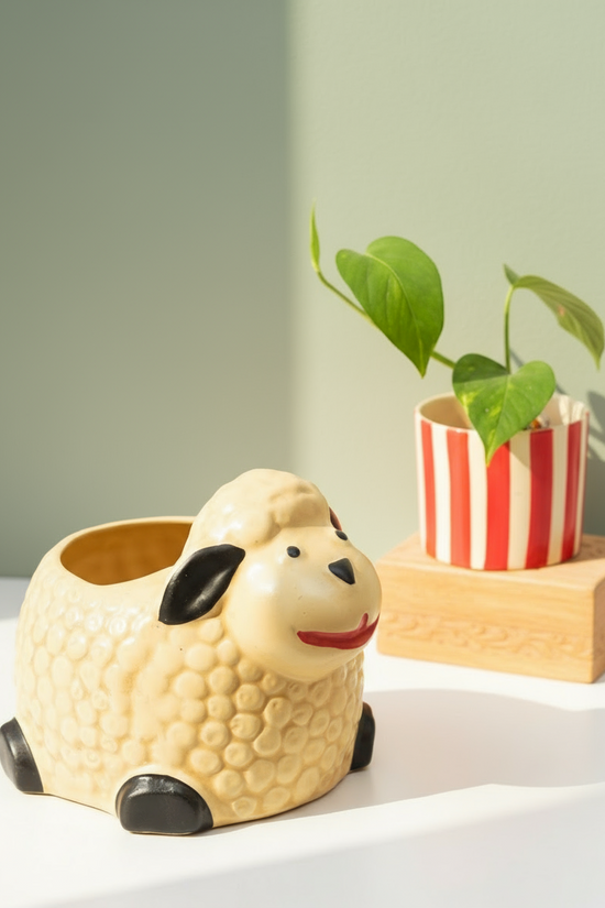 Set of 2 - Sheep & Red Striped planter combo