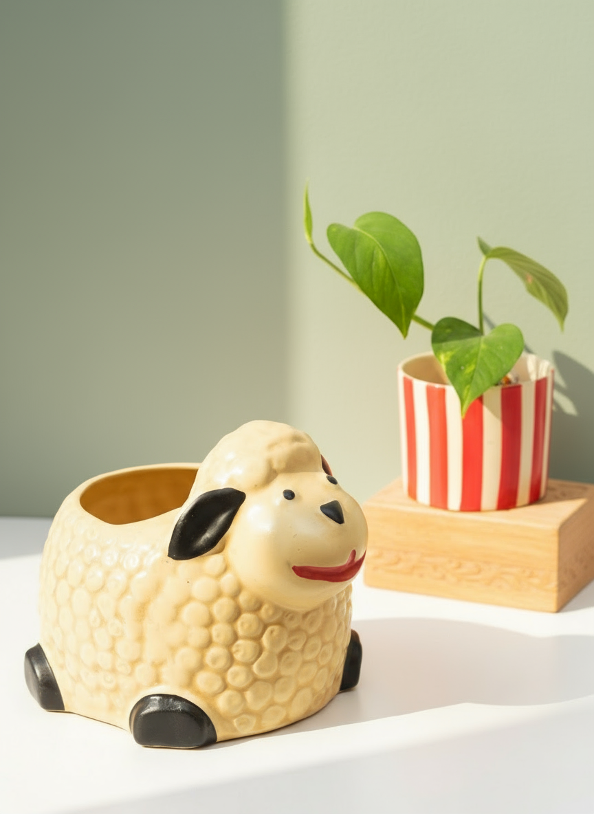Set of 2 - Sheep & Red Striped planter combo