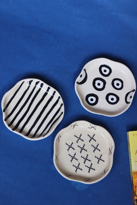 Set of 3 Black & White Dessert Plates handmade in India