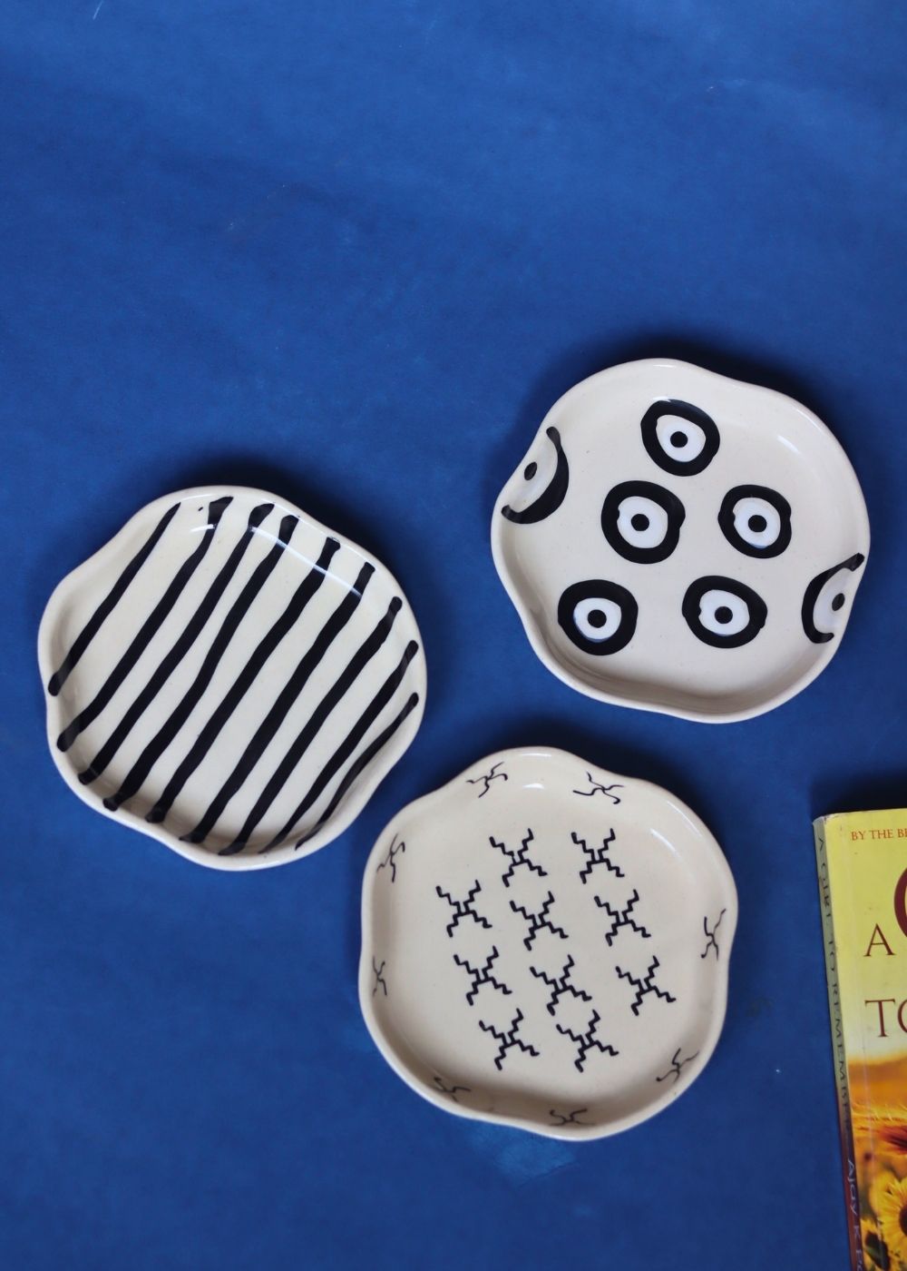 Set of 3 Black & White Dessert Plates handmade in India