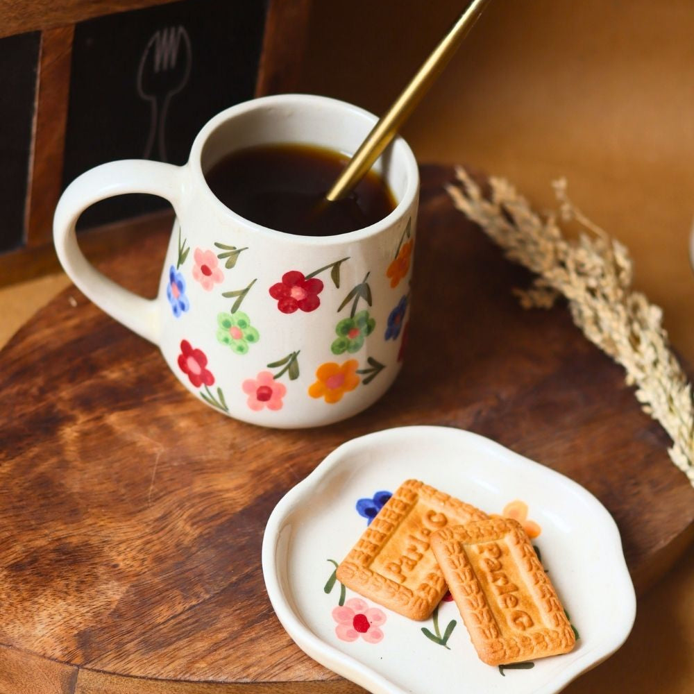 Floral Blossom mug & Handmade dessert Plate made by ceramic