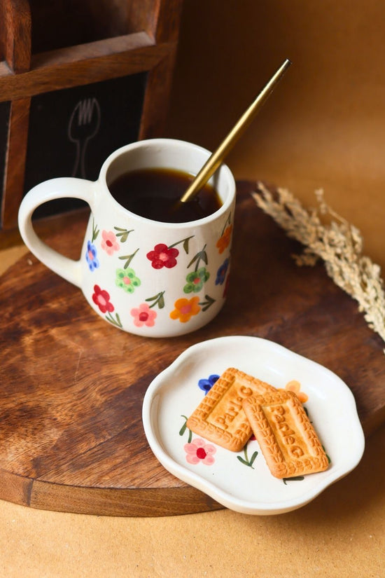 Floral Blossom mug & Handmade dessert Plate made by ceramic