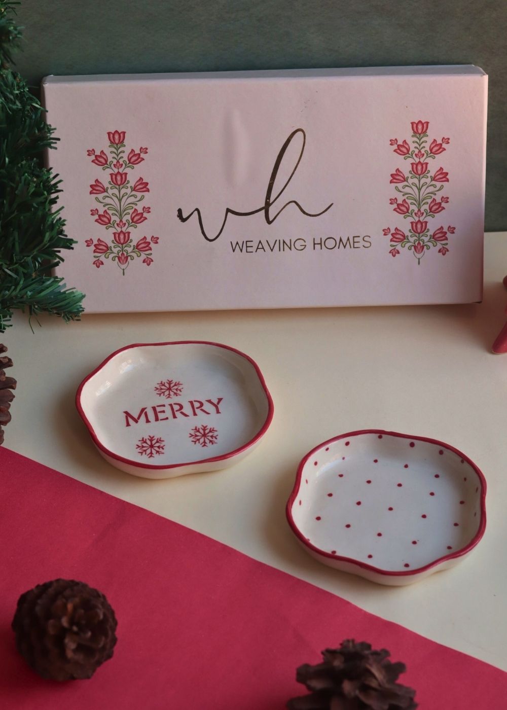 Handmade Merry & Red Polka Handmade Dessert plate in a Gift Box