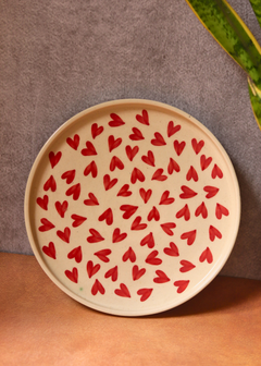 Handmade platter with red heart design