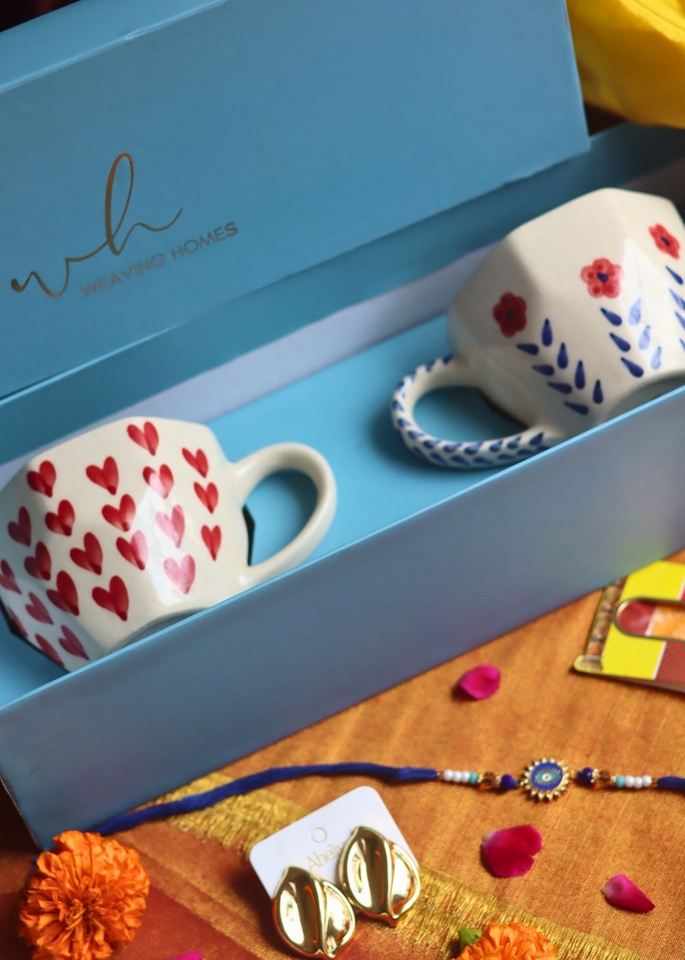 Rakhi Heart & Spring Mug gift box with Rakhi & Earrings  made with premium quality material