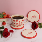 heart mug with her coaster made by pure ceramic 