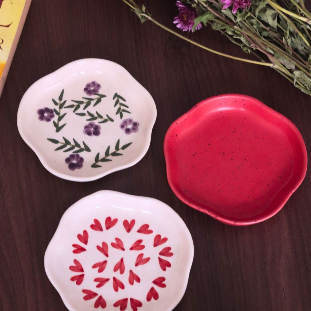 Handmade Red, All heart & Lavender Fields Handmade Dessert Plates  - Set of 3