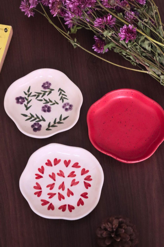 Handmade Red, All heart & Lavender Fields Handmade Dessert Plates  - Set of 3