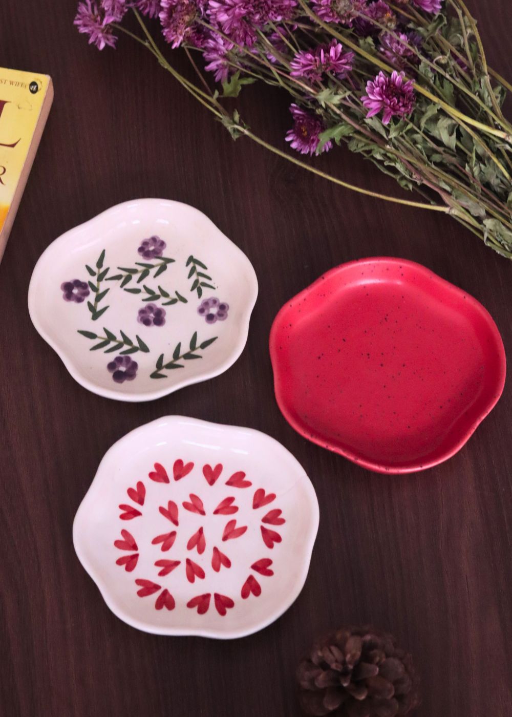 Handmade Red, All heart & Lavender Fields Handmade Dessert Plates  - Set of 3