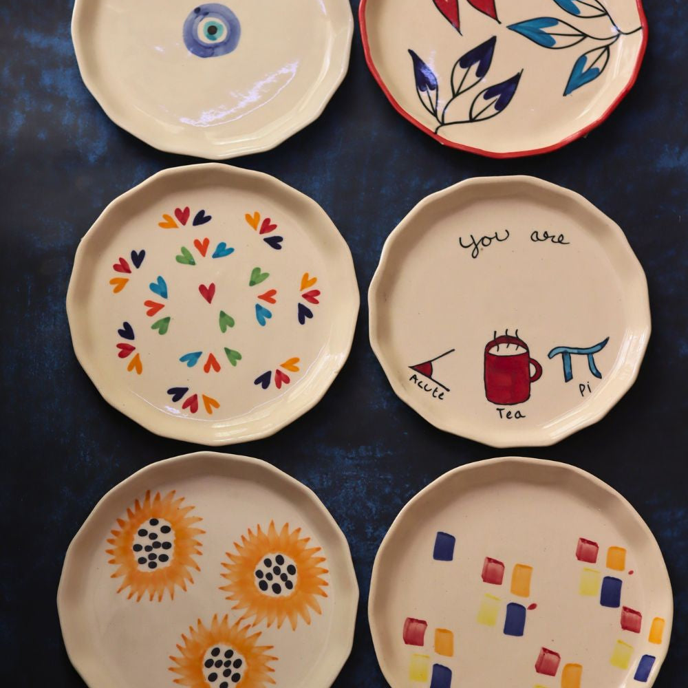 Set of 6 Dine & Shine Snack Plates (for the price of 5) made by ceramic