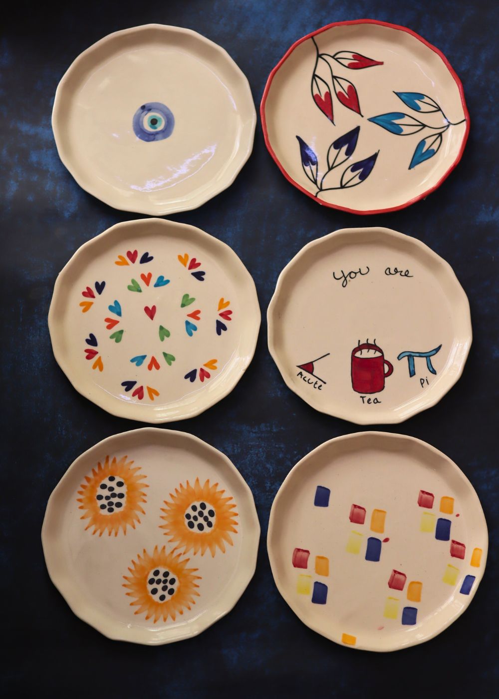 Set of 6 Dine & Shine Snack Plates (for the price of 5) made by ceramic