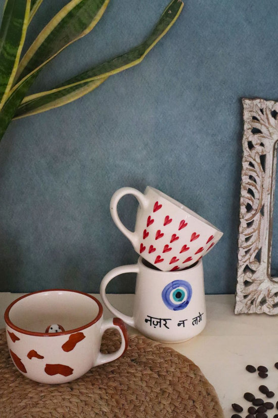 handmade dog, heart & nazar mugs set