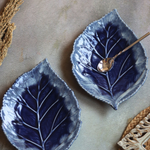 Two ceramic leaf platter with spoon