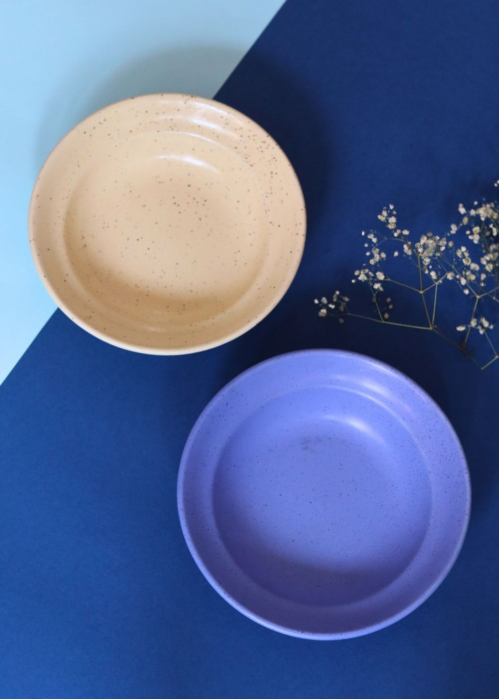 Set of 2 - Ivory & Matte Blue Pasta plate made by ceramic