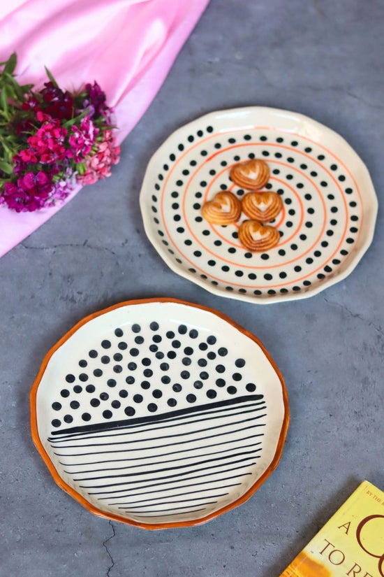 Spiral Polka & Dots Lines Snack Plate made by ceramic