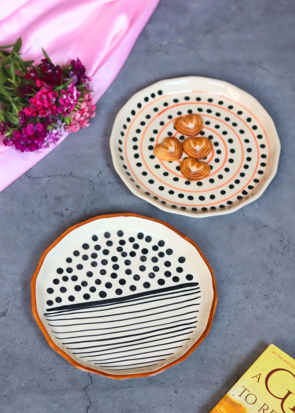 Spiral Polka & Dots Lines Snack Plate made by ceramic