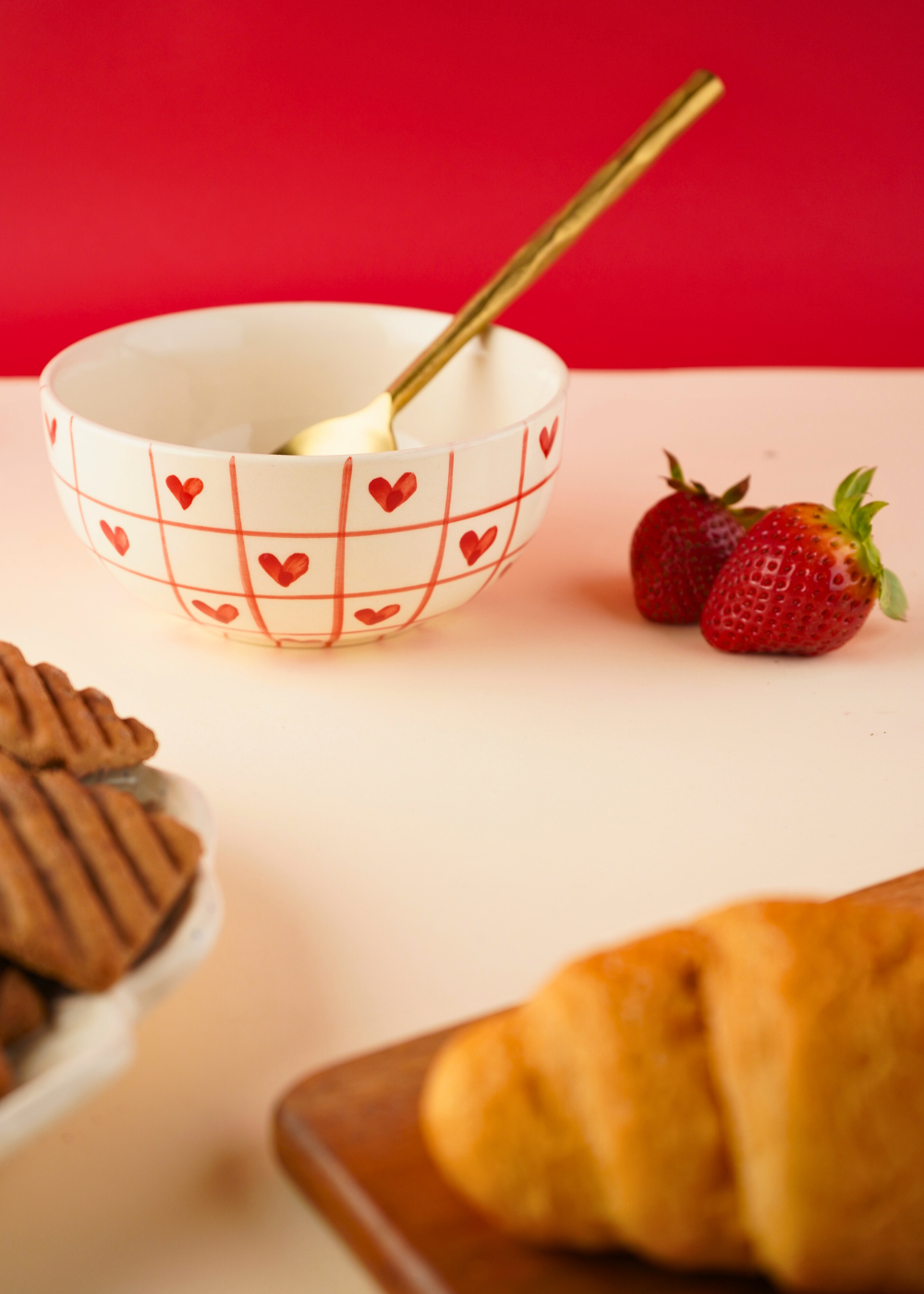 red chequered heart bowl handmade in india 