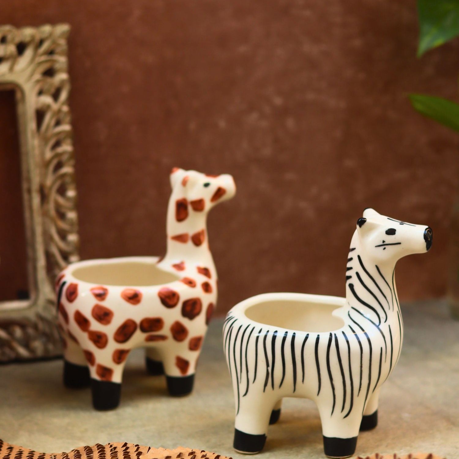 Set of 2 - Zebra & Giraffe Planters combo made by ceramic