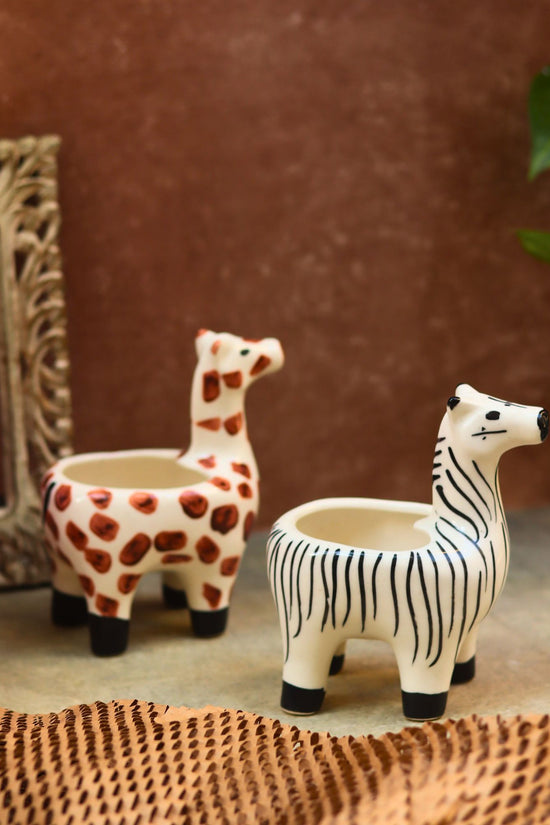 Set of 2 - Zebra & Giraffe Planters combo made by ceramic