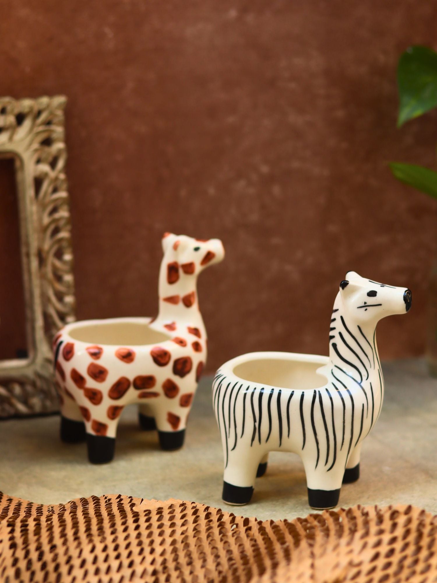 Set of 2 - Zebra & Giraffe Planters combo made by ceramic