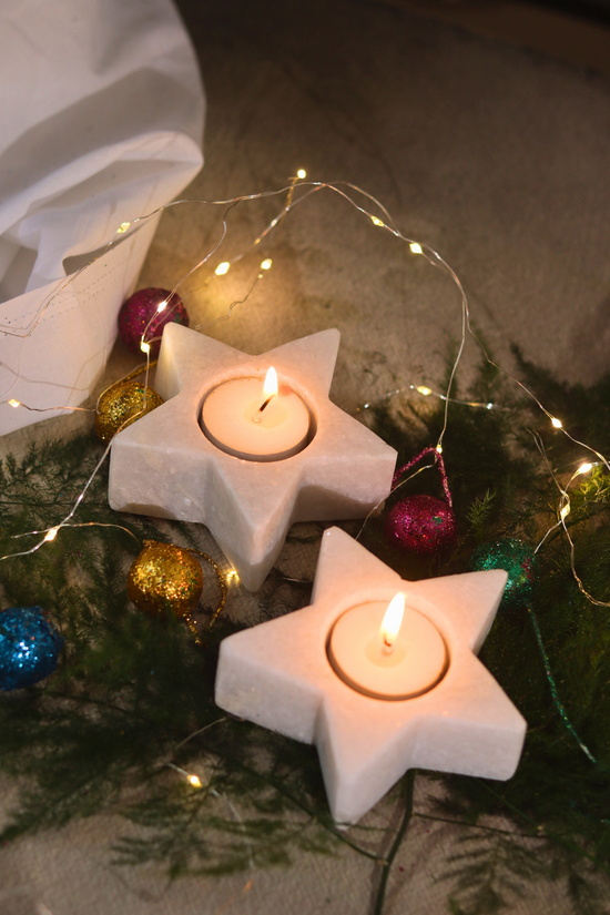 Two star marble candle light holder 