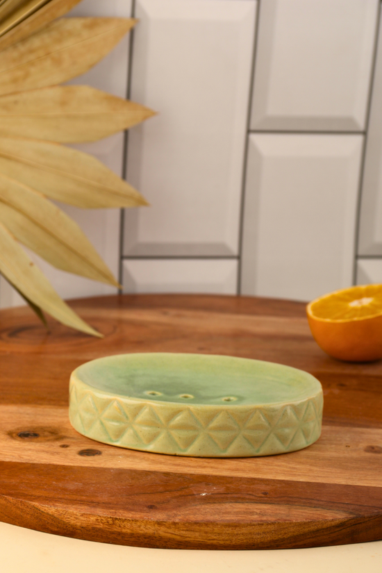 Soap dish on wooden surface 