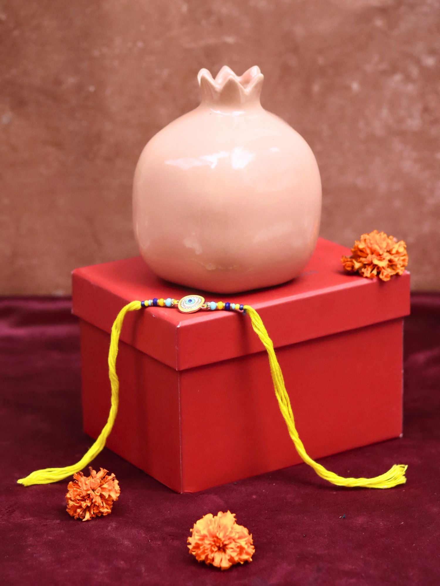 handmade Lead free Peach Anar vase Rakhi Gift Box