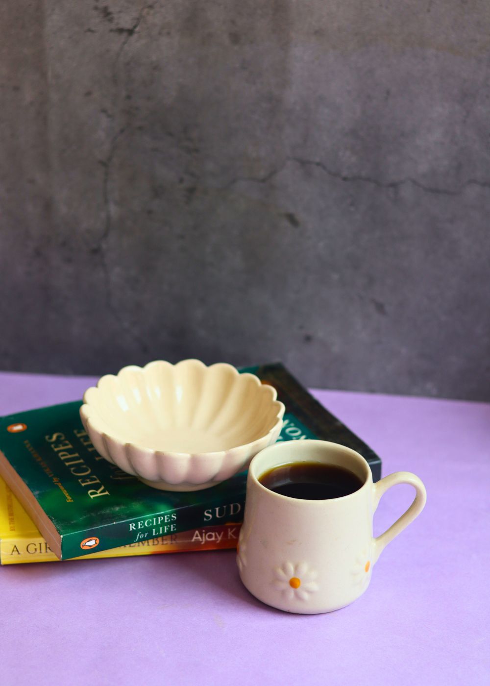 white lily mug & ice cream bowl handmade in india 