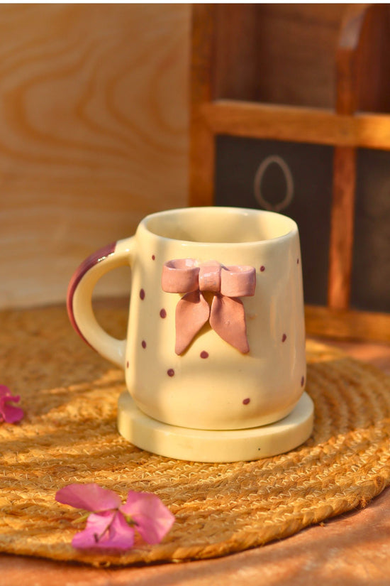 Bow Embrossed Mug - Purple microwave safe