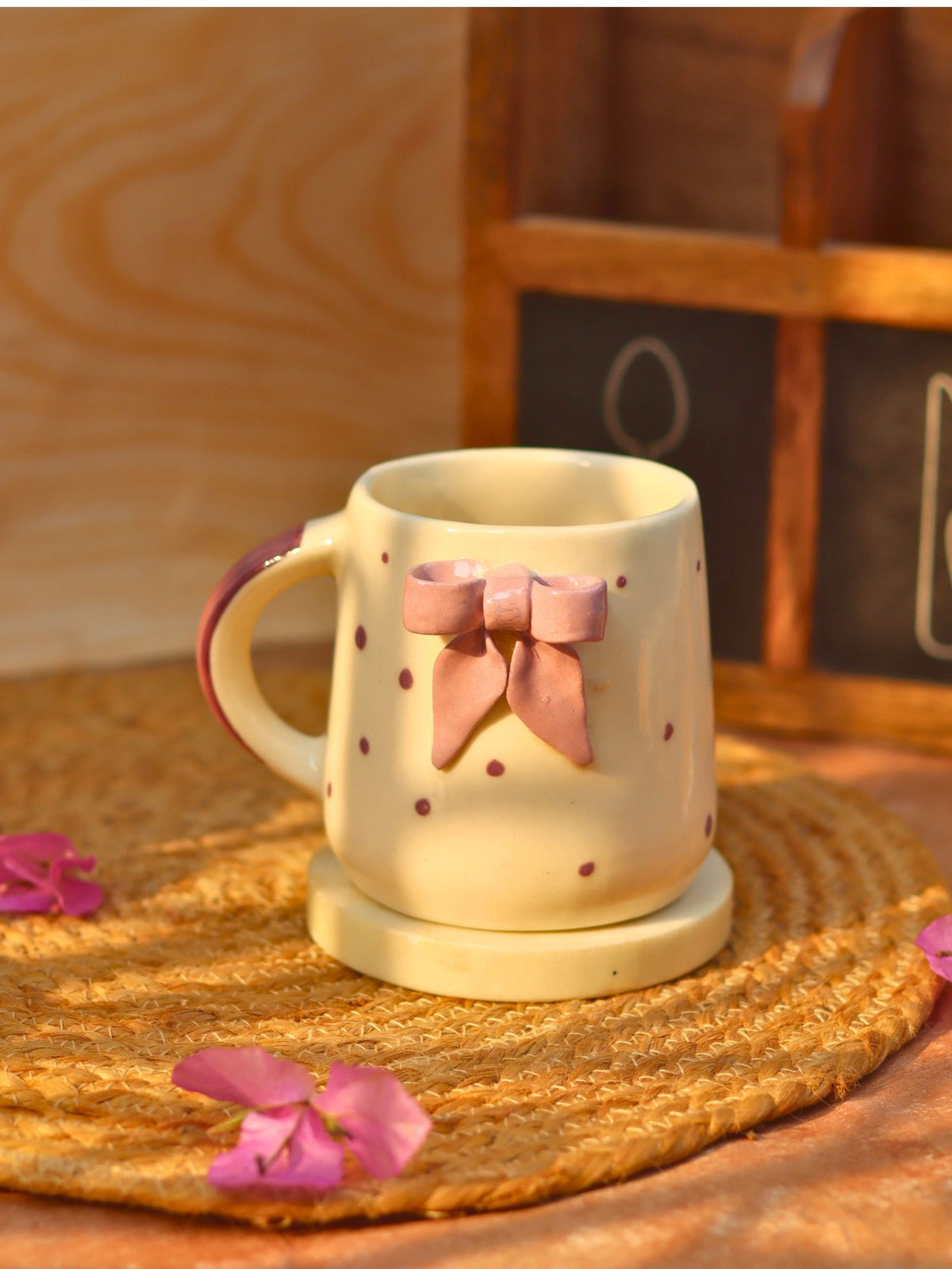Bow Embrossed Mug - Purple microwave safe