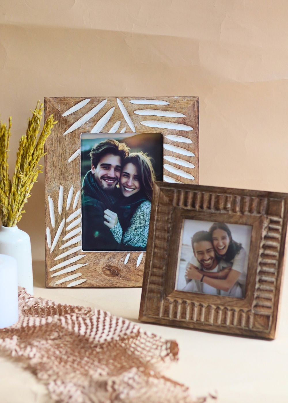 Handmade Carved Leaf Photo Frame & Modern Square Wooden Frame