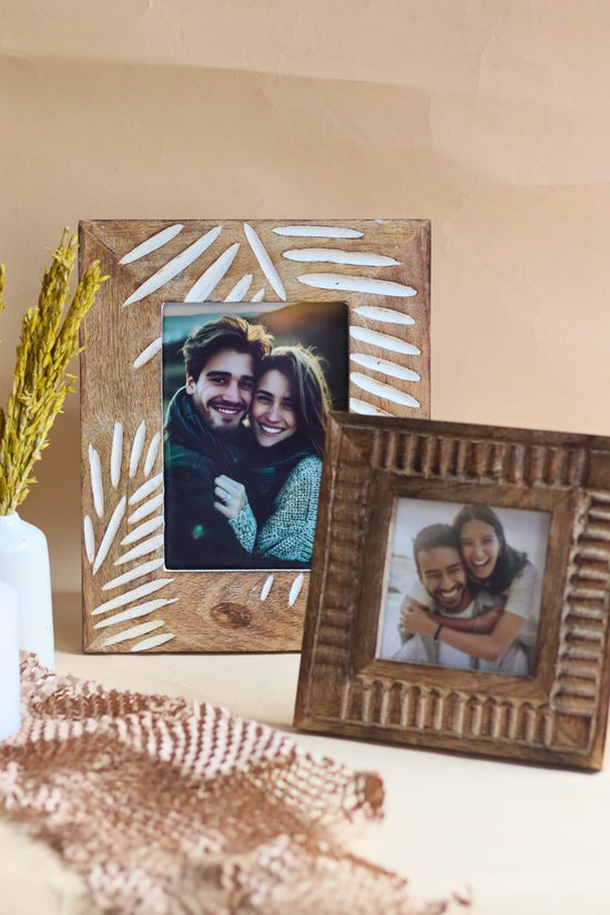 Handmade Carved Leaf Photo Frame & Modern Square Wooden Frame