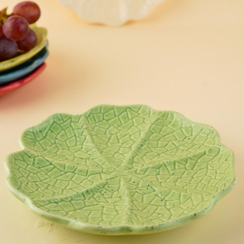 sage green cabbage snack plate made by ceramic 