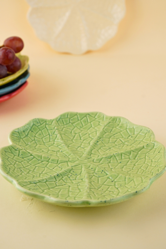 sage green cabbage snack plate made by ceramic 