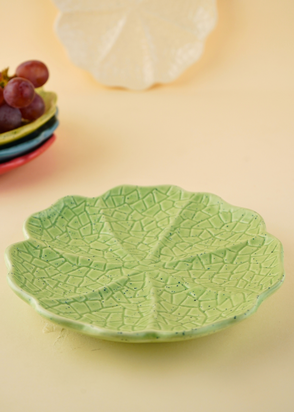sage green cabbage snack plate made by ceramic 