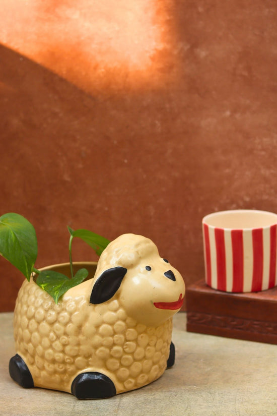 Set of 2 - Sheep & Red striped planter combo handmade in india