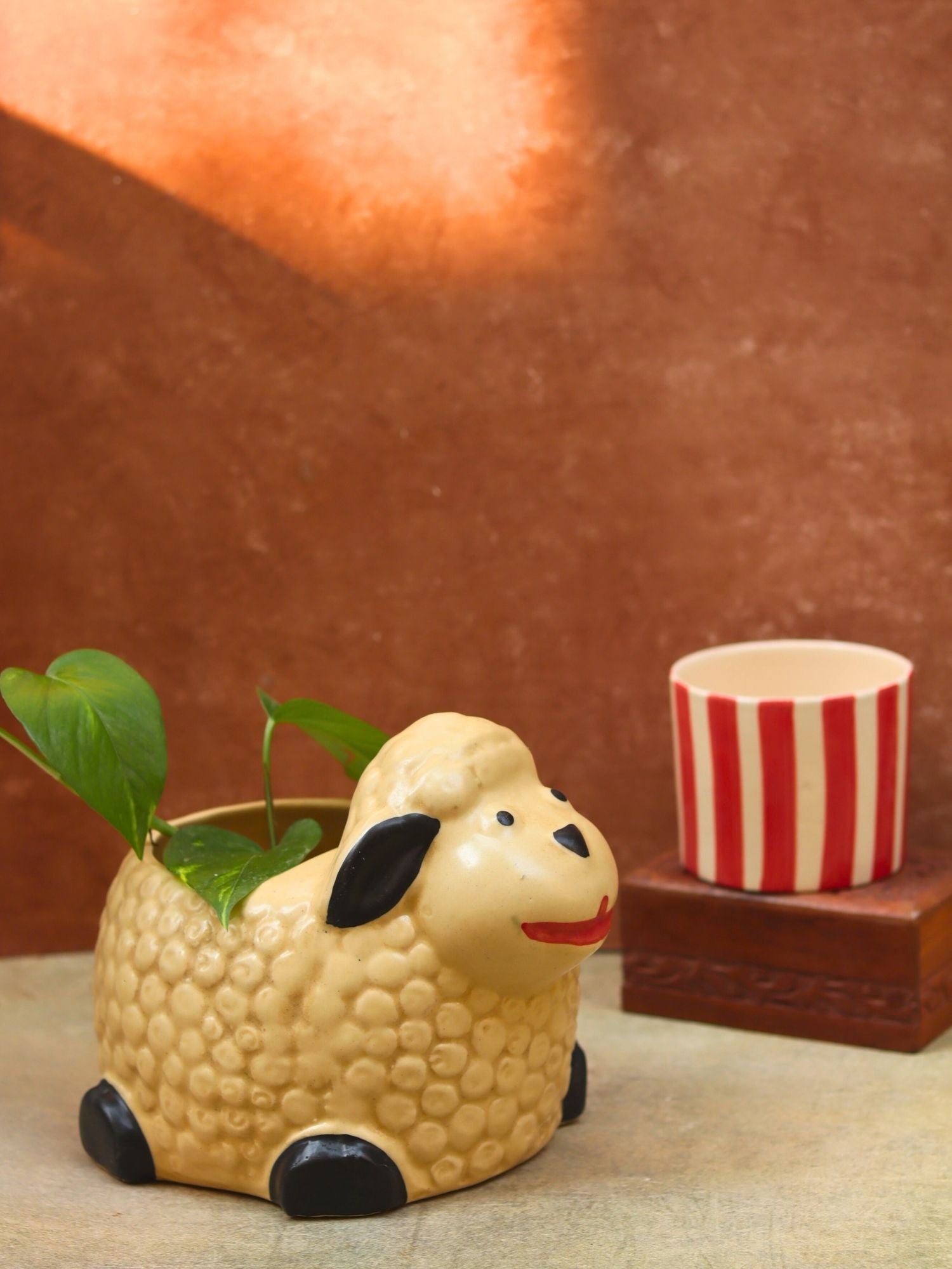 Set of 2 - Sheep & Red striped planter combo handmade in india