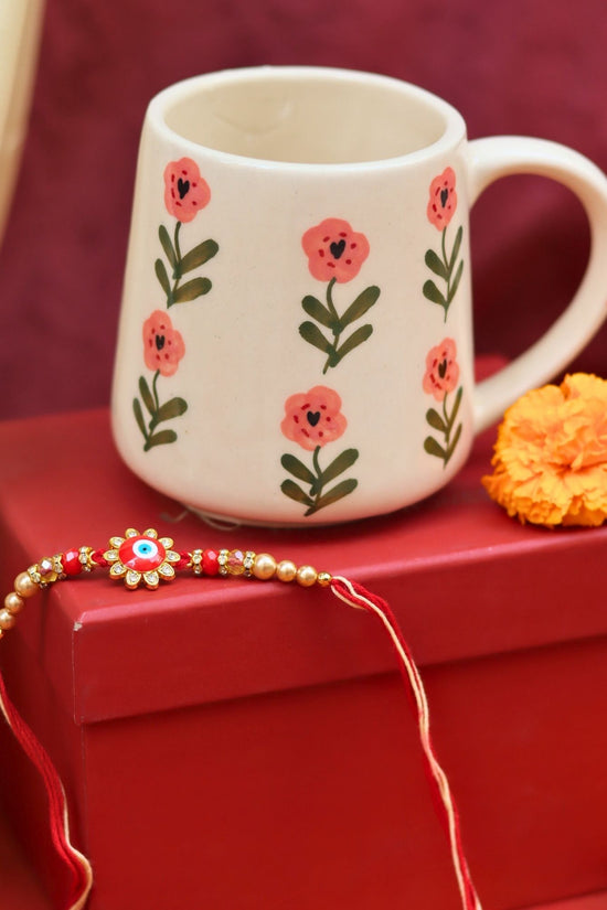 handmade Poppy Flower Mug rakhi Gift Box